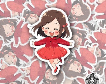 Kawaii Anime Girl Sticker | Happy Chibi Character | Waterproof Vinyl Decal