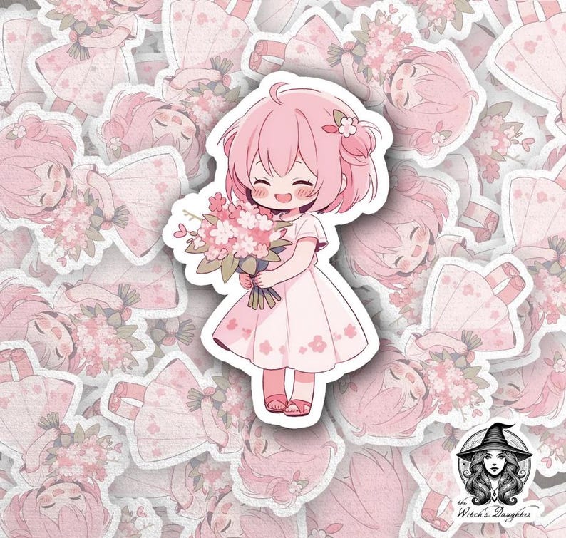 Pink Chibi Girls Sticker Bundle | Kawaii Anime Vinyl Decals - Etsy