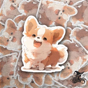 Kawaii Corgi Puppy Reading a Book Vinyl Sticker | Cute Cartoon Dog Sticker | Adorable Sticker for Book Lovers | Gift for Readers