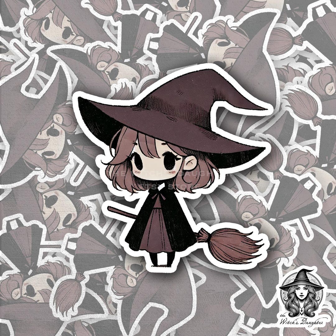 Kawaii Witch Sticker | Cute Anime Witch With Broom and Hat | Halloween ...