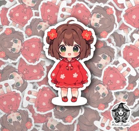 Red Chibi Sticker Bundle | Kawaii Anime Girls Bold & Cozy Set - Etsy