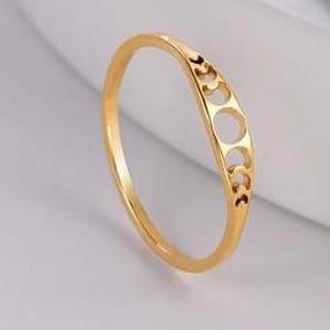 Witchy Celestial Moon Phase Yellow Gold Plated Ring | Minimalist Wicca Stacking Band | Dainty Jewelry Gift for Witches Women Full Moon Magic