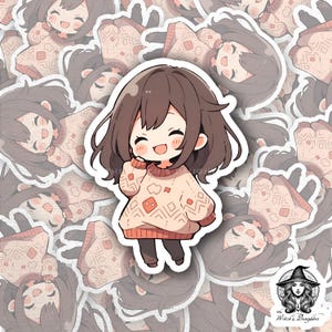 Adorable 3&quot; Kawaii Cozy Sweater Girl Sticker | Cute Anime-Style Vinyl Sticker | Perfect for Laptops, Journals, Water Bottles & More