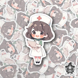 Cute 3&quot; Chibi Nurse Sticker – Kawaii Anime Art with Clipboard, Perfect for Laptops, Journals, Planners, Water Bottles, Healthcare Gifts
