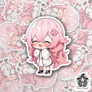 Adorable 3&quot; Kawaii Pink Flower Girl Sticker | Cute Anime-Style Vinyl Sticker | Waterproof for Laptops, Water Bottles, Journals & More