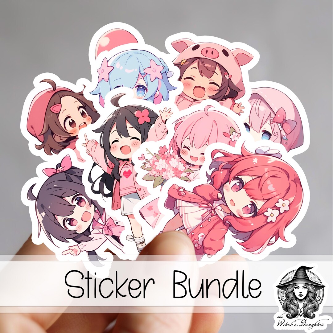Pink Chibi Girls Sticker Bundle | Kawaii Anime Vinyl Decals - Etsy