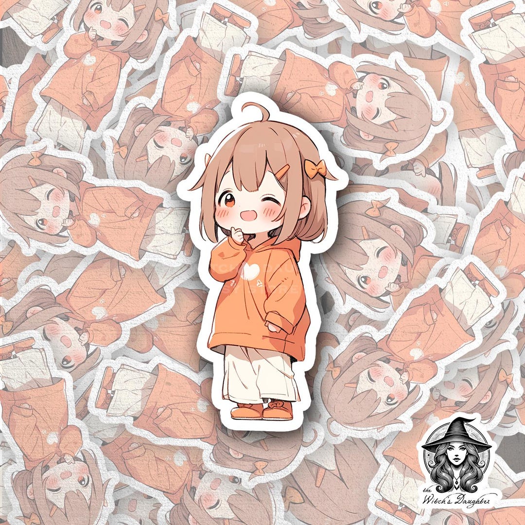 Chibi Anime Girl Sticker | Orange Hoodie | Kawaii Vinyl Decal for ...