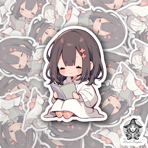 Cozy 3&quot; Kawaii Reading Girl Sticker | Cute Anime-Style Vinyl Sticker | Perfect for Book Lovers, Waterproof for Laptops, Journals, & More