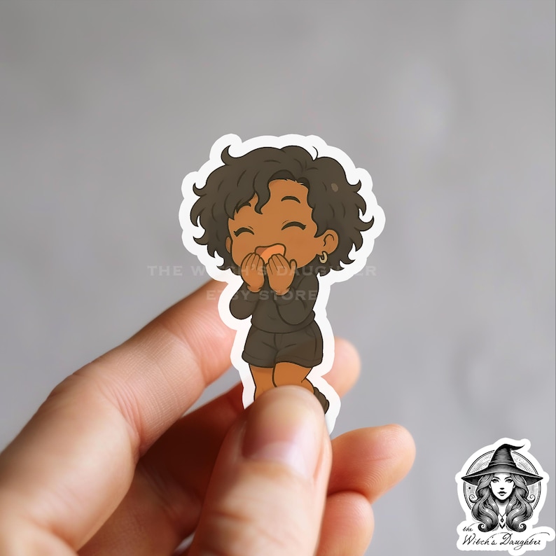Chibi Anime Girl Sticker | Curly Hair Black Outfit | Kawaii Vinyl Decal ...
