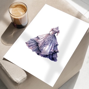 Stampa artistica ad acquerello dell'abito armatura fantasma lavanda / Abito da battaglia rinascimentale reale con decorazioni a volute / Couture cosplay fantasy