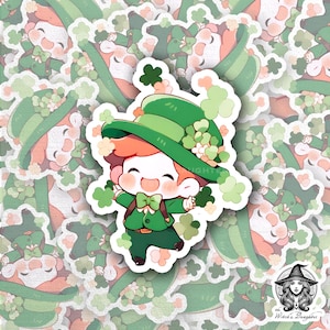 Tanzender Kleeblatt Kobold Aufkleber | St Patricks Day Lucky Kawaii Kunst | Irisches Kleeblatt Joy | Glücklicher grüner Charakter | März Magic Abziehbild
