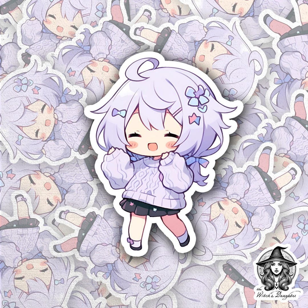 Chibi Girl Sticker – Lavender Hair, Cable-knit Sweater, Kawaii Anime ...