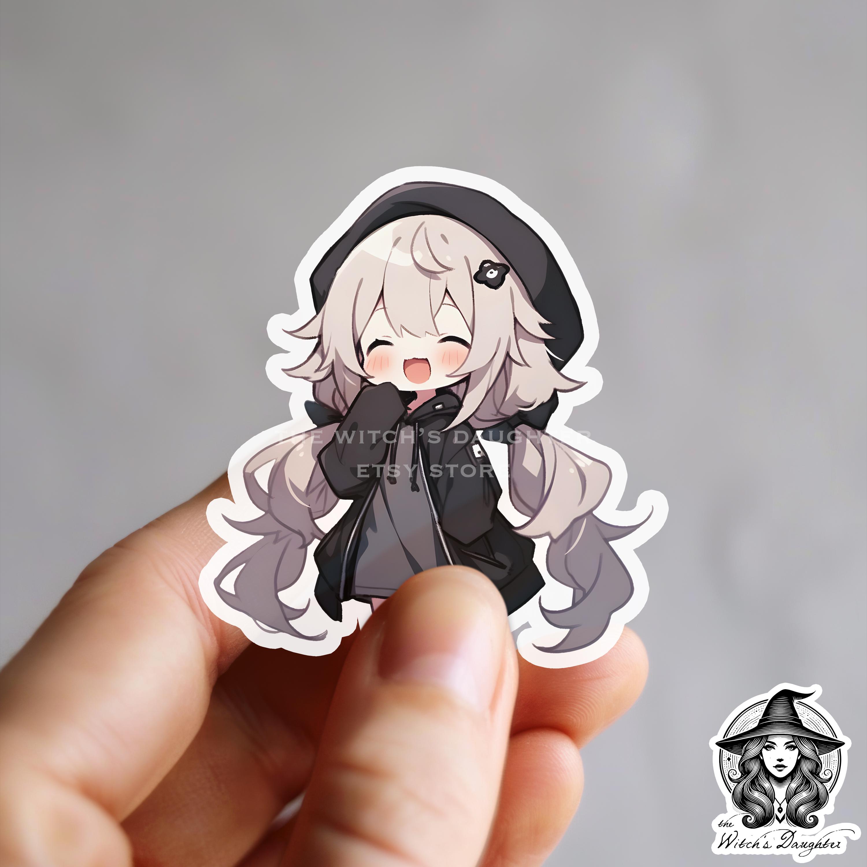 Silver Hair Anime Girl Sticker | Kawaii Fashion | Cute Black Hoodie ...