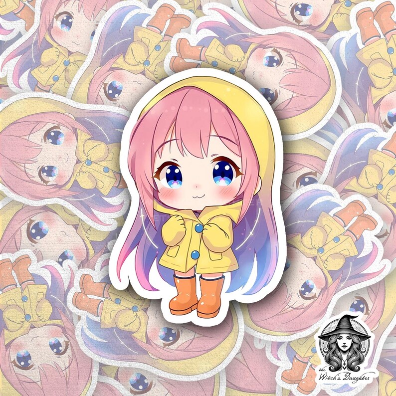 Chibi Girl Pastel Hair Sticker | Kawaii Yellow Raincoat Anime | Dreamy ...