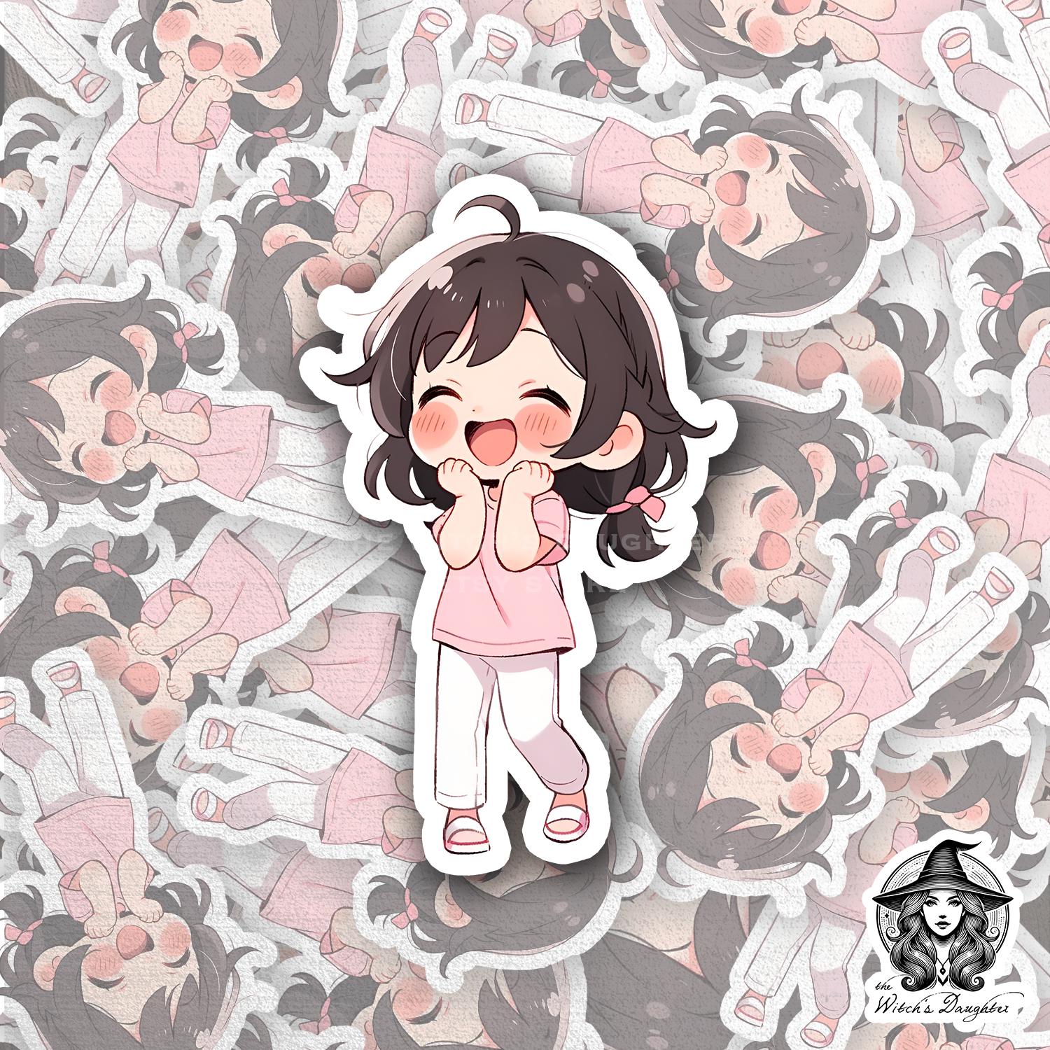 Kawaii Chibi Girl Sticker – Adorable Anime Character in Pink Outfit ...
