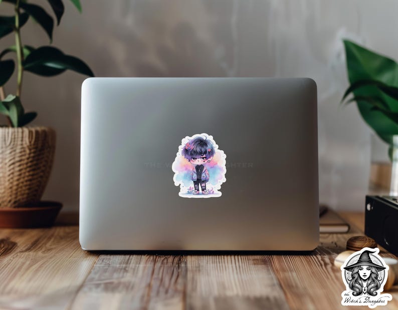 Grumpy Chibi Boy Sticker | Galaxy Hair, Pastel Goth Streetwear - Etsy