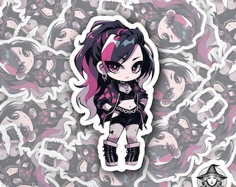 Pegatina de chica chibi punk gótica / Arte anime kawaii atrevido