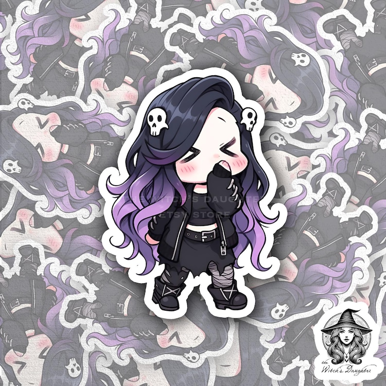Pastel Goth Chibi Girl Sticker | Kawaii Purple Hair, Laptop Decal - Etsy