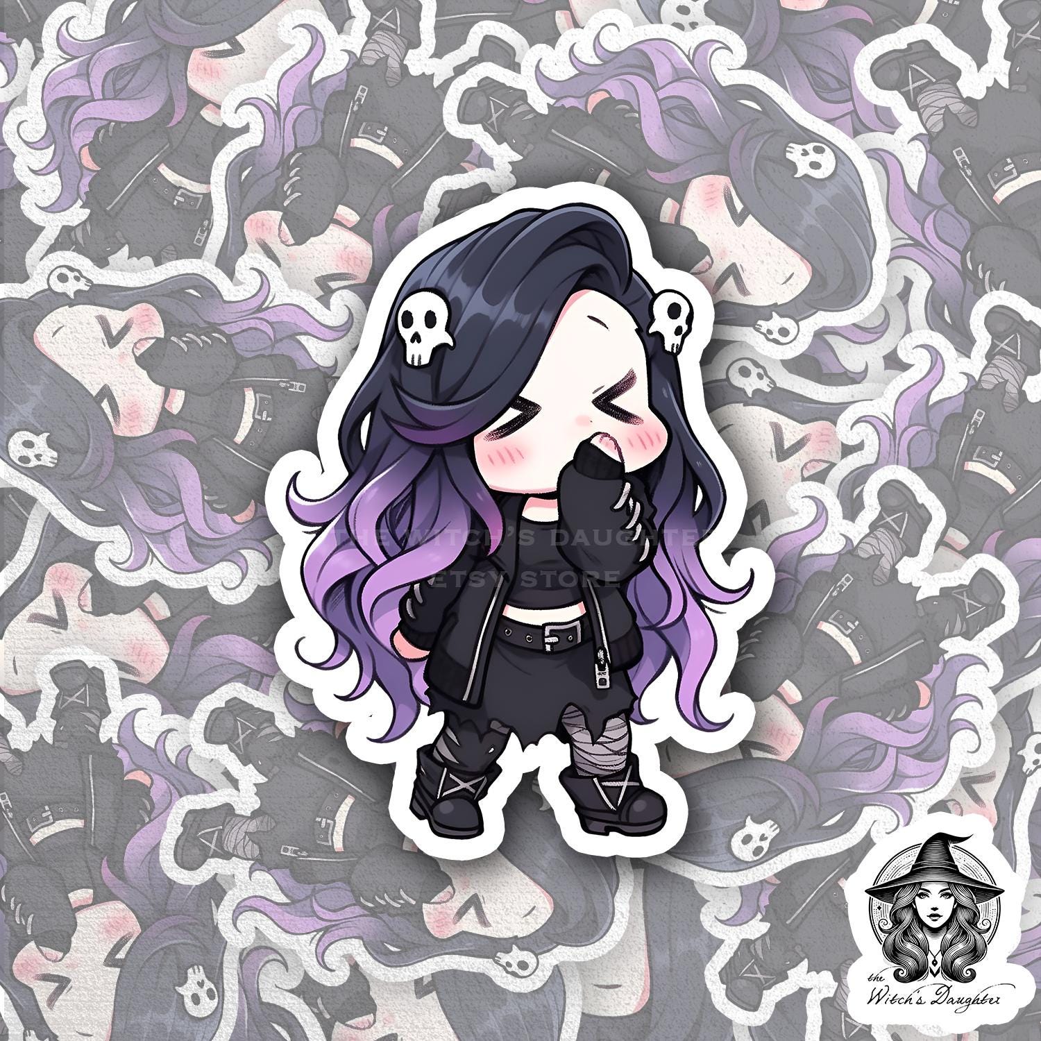 Pastel Goth Chibi Girl Sticker | Kawaii Purple Hair, Laptop Decal - Etsy
