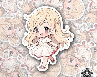 Pegatina de chica chibi rubia – Calcomanía impermeable de arte anime