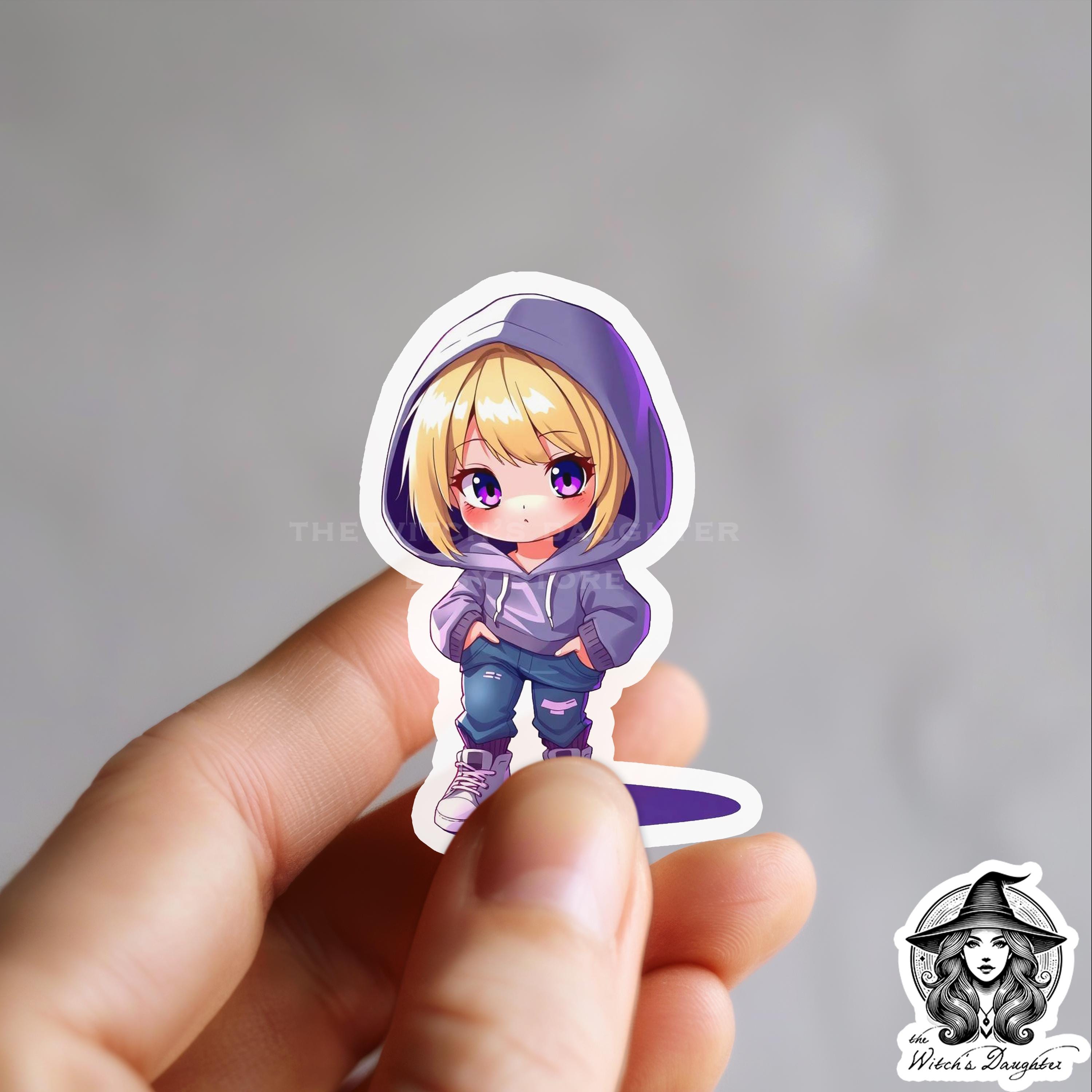 Chibi Girl Sticker | Kawaii Blonde Anime, Purple Hoodie - Etsy