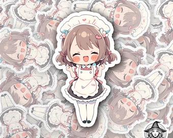 Pegatina Kawaii Anime de sirvienta / Calcomanía impermeable de chica chibi