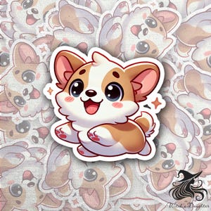 Kawaii Puppy Vinyl Sticker | Cute Cartoon Dog Sticker | Adorable Corgi Sticker | Waterproof Laptop Decal | Dog Lover Gift | Large Sticker