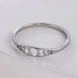 Witchy Celestial Moon Phase Sterling Silver Plated Ring | Minimalist Wicca Stacking Band | Dainty Jewelry Gift |  Witches | Full Moon Magic