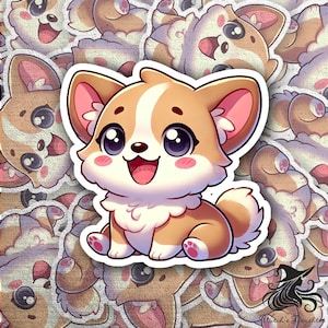 Kawaii Corgi Puppy Vinyl Sticker | Cute Cartoon Dog Sticker | Adorable Sticker for Laptop, Water Bottle, Phone Case | Corgi Lover Gift