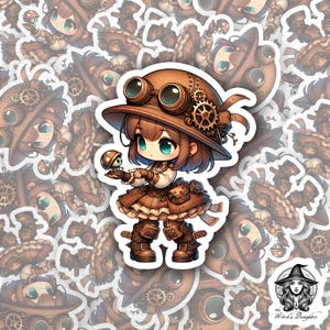 Steampunk Chibi Girl Sticker - Süßer Pilz-Begleiter - 3 Zoll Vinyl-Aufkleber für Laptops, Notebooks & mehr | Lebendige Farben