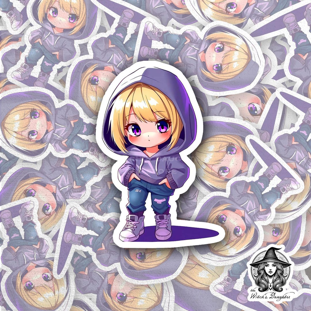 Chibi Girl Sticker | Kawaii Blonde Anime, Purple Hoodie - Etsy