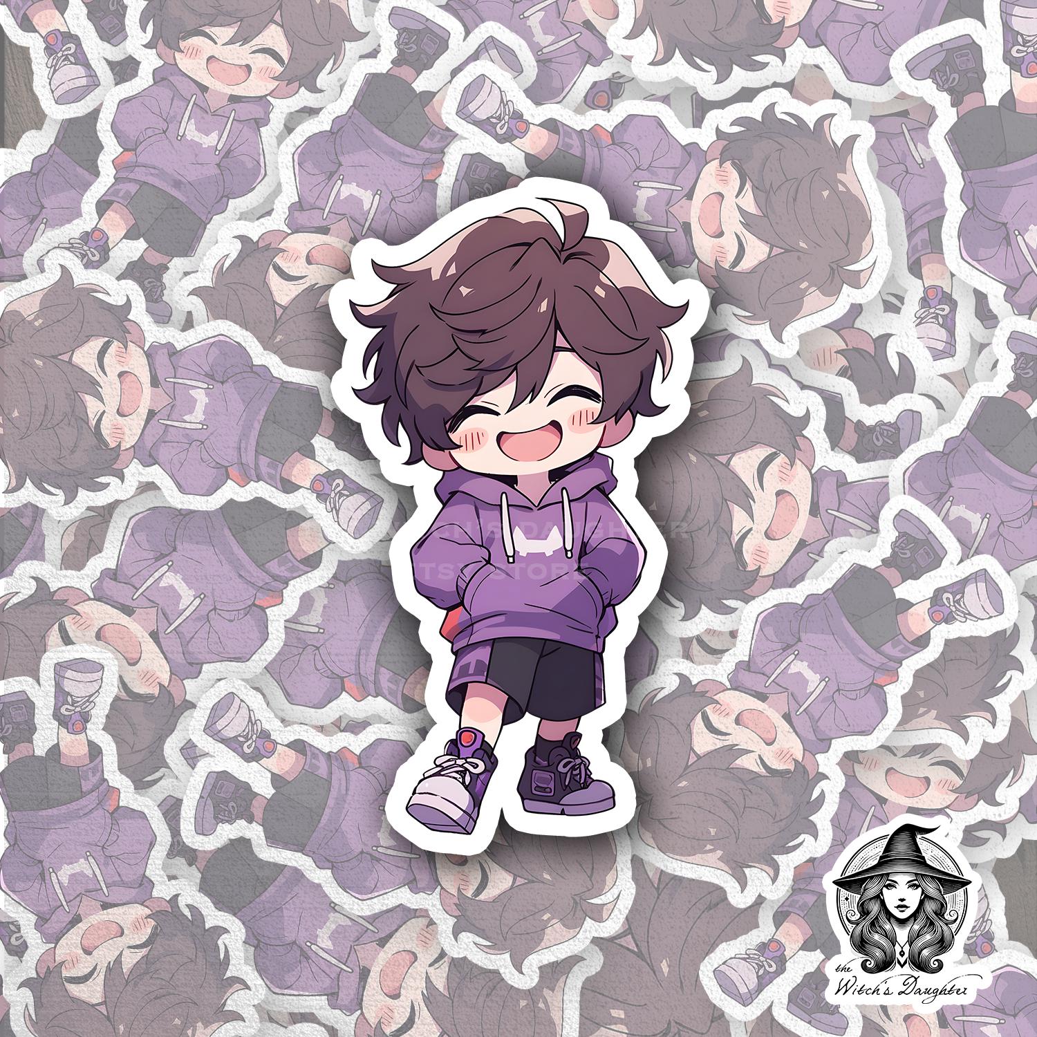 Kawaii Anime Boy Sticker | Purple Hoodie Happy Chibi Character | Vinyl ...