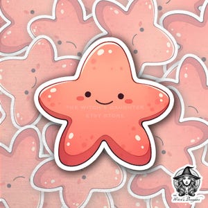 Kawaii Seestern Aufkleber | Süsser rosa Seestern | Strand Tier Kunst | Glücklicher Ozean Freund | Sommer Vibes | Wasserdichtes Vinyl | Leben im Meer