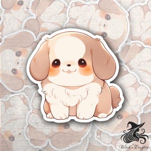 Vinylsticker kawaii pluizig puppy | Leuke hondsticker | Schattige dierensticker voor laptop, bidon, telefoonhoesje | Cadeau hondenliefhebber