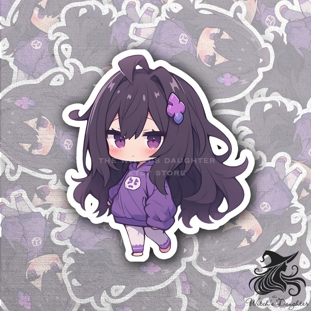 Kawaii Chibi Girl Sticker | Purple Hoodie, Waterproof Anime Decal - Etsy