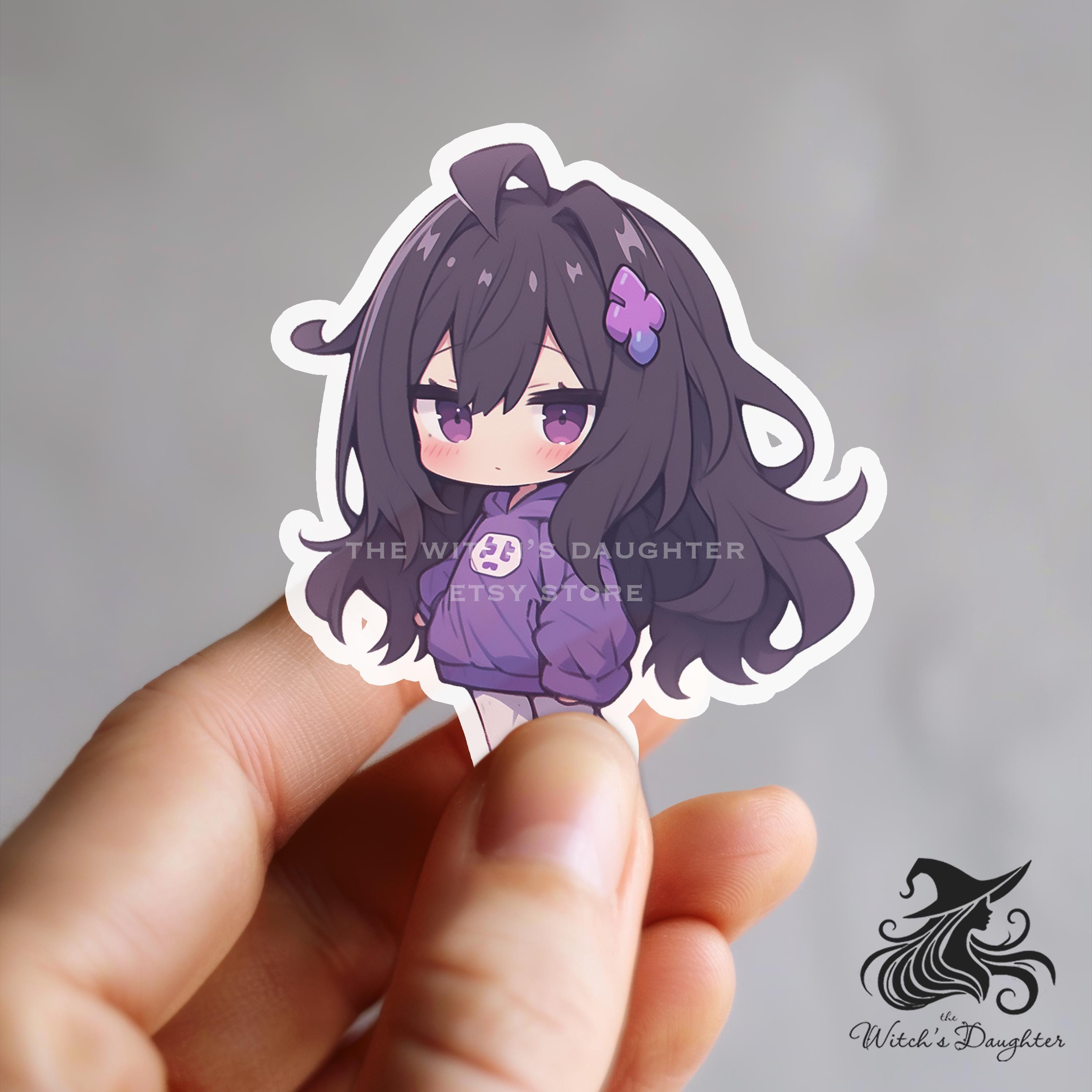 Kawaii Chibi Girl Sticker | Purple Hoodie, Waterproof Anime Decal - Etsy