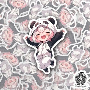 Adorable 3&quot; Kawaii Panda Hoodie Girl Sticker | Cute Anime-Style Vinyl Sticker | Waterproof for Laptops, Water Bottles & Journals