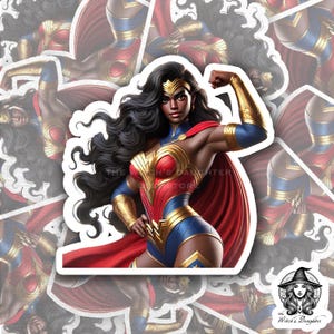 Ermächtigte Kriegerin Sticker | 3-Zoll starker weiblicher Superheld Kunst | Schwarze Heldin inspiriert von Wonder Woman | Laptop Aufkleber