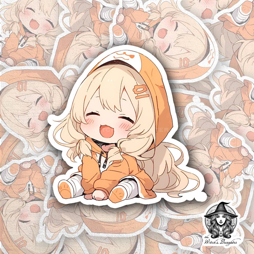 Super Cute Chibi Anime Girl Sticker | Cat Ear Hoodie Blonde Hair ...