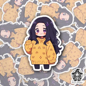 3&quot; Chibi Girl Sweater Sticker – Kawaii Anime Vinyl Decal, Cute Cozy Outfit Art for Laptops, Journals, Water Bottles, and Gifts