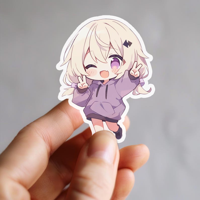 Kawaii Chibi Girl Sticker | Anime Vinyl Decal, Purple Hoodie - Etsy