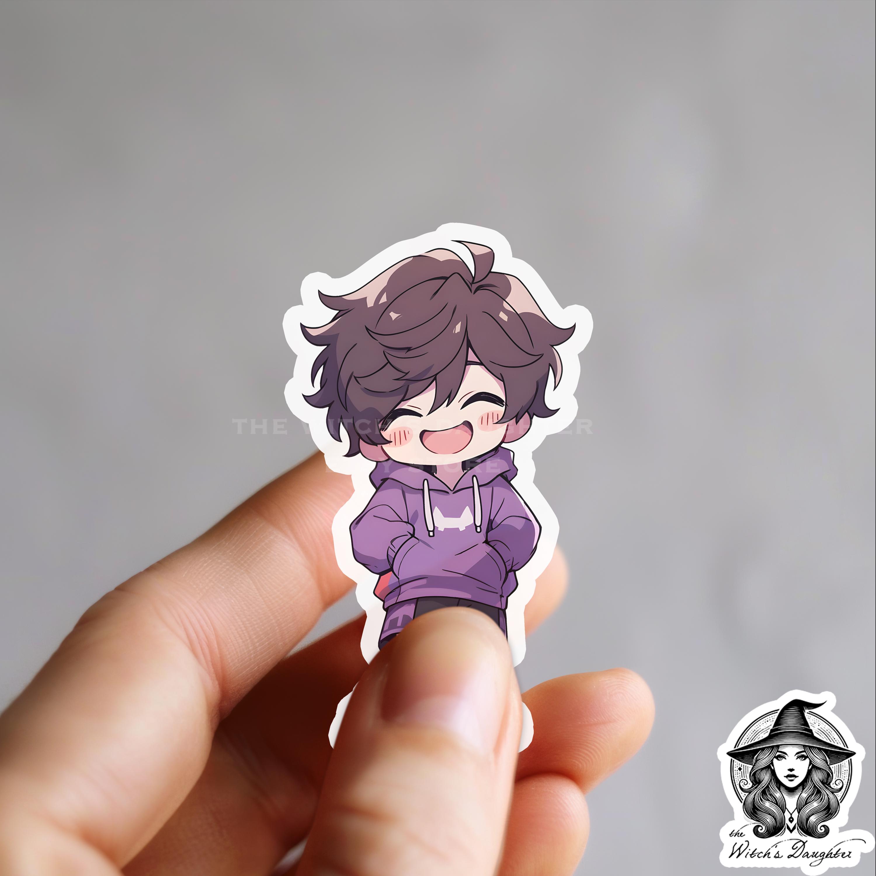 Kawaii Anime Boy Sticker | Purple Hoodie Happy Chibi Character | Vinyl ...