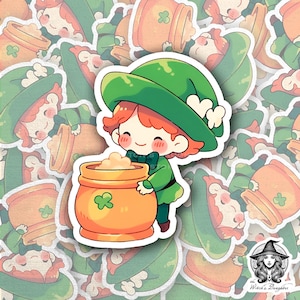 Kawaii Leprechaun Gold Pot Sticker | St Patricks Day Lucky Charm | Cute Irish Treasure | Shamrock Decor | March Planner Decorative Art