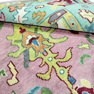 Pastel Pink & Blue Oushak Rug | Hand-Knotted in Sweet Bonnie Wool | Tribal Meets Modern | Soft, Durable, Heirloom Quality for living Rooms