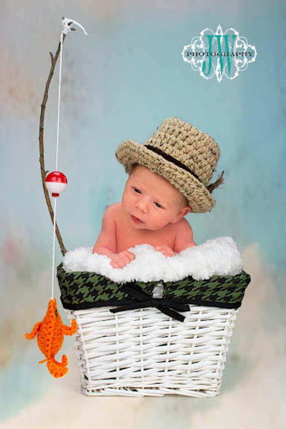 Items similar to Baby Boys Fishing Hat w Fish SET Newborn 0 3m 6m