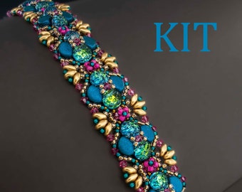 KIT Fanfare Beadwoven bracelet- turquoise and pink colorway