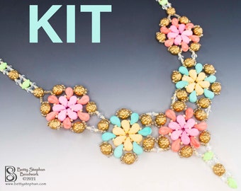 KIT- Posies Necklace beadweaving springtime colorway