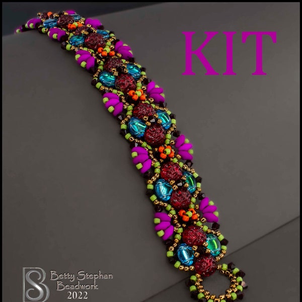 KIT Fanfare Beadwoven bracelet- jeweltones colorway