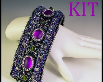 KIT- Anastasia Cuff Bracelet bead embroidery purple colorway