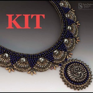 Friendship Blooms collar necklace bead embroidery kit blue and black image 1